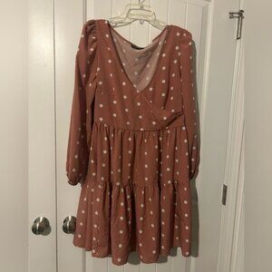 SHEIN Rust Polka Dot Long Sleeve Dress